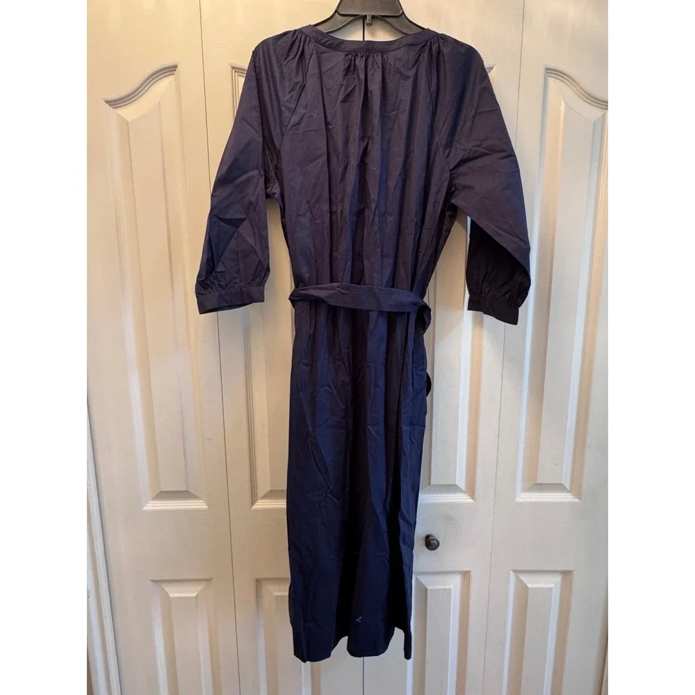 JMCL Charlotte Navy Blue Midi Shirtdress 3/4 Sleeve Button Front Belted Size L